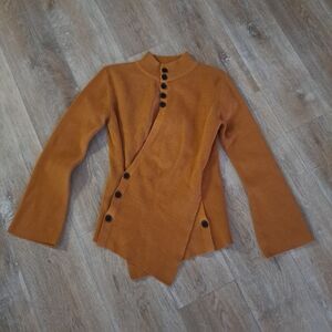 STYLEWE Mustard Asymmetrical Button Detailed Ribbed Sweater Women's Size XL